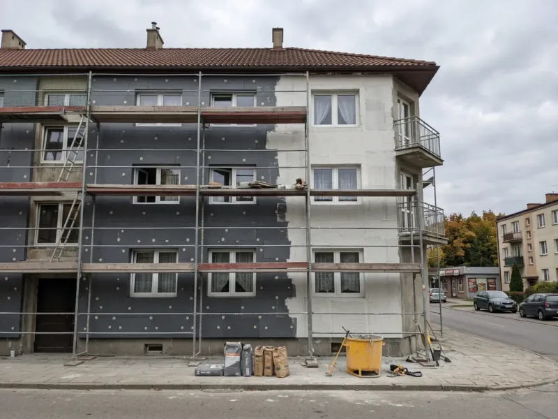 Ocieplenie elewacji styropianem grafitowym i warstwa zbrojąca z siatką